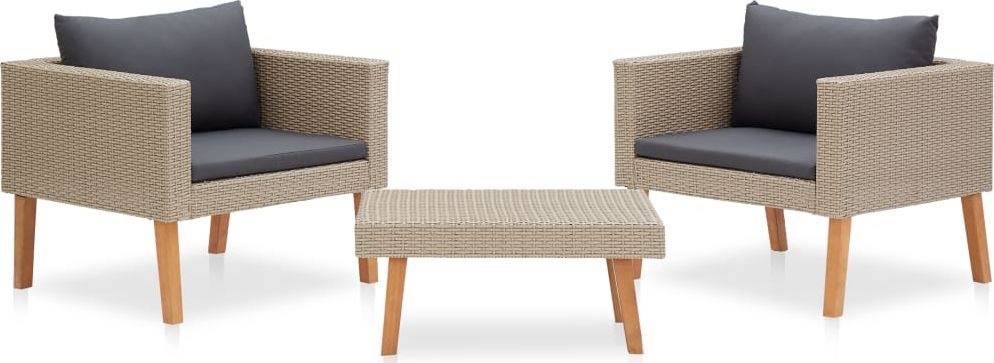 vidaXL 3-cz. zestaw wypoczynkowy do ogrodu, poduszki, rattan PE, beż