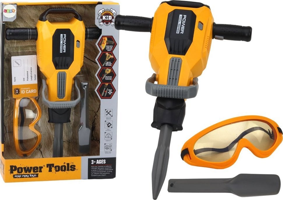 LeanToys Młot Pneumatyczny Zabawkowy Wymienna Końcówka Okulary Żółty