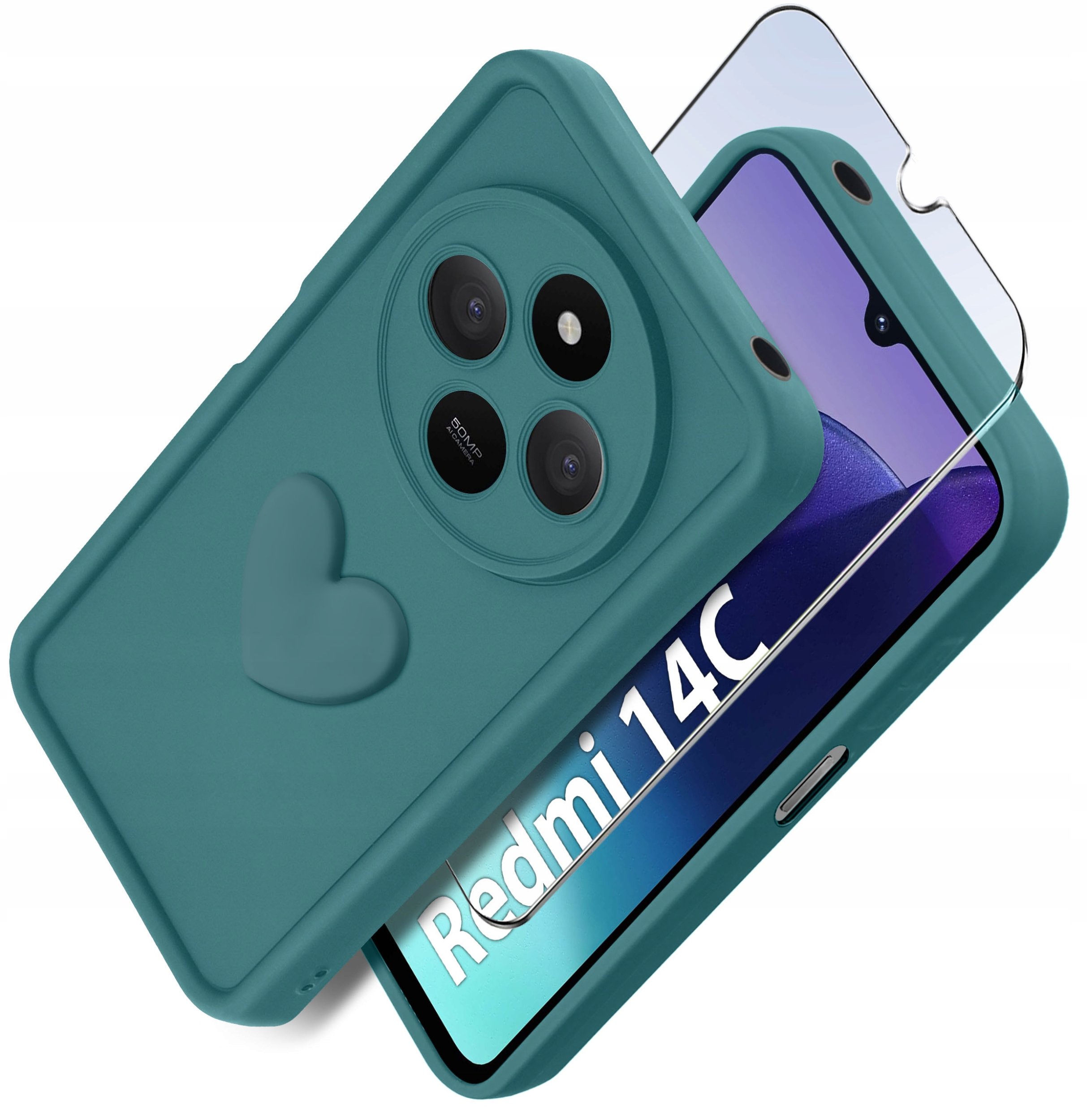 Etui do Xiaomi Redmi 14C silikonowe MATOWE serce + Szkło ochronne na ekran