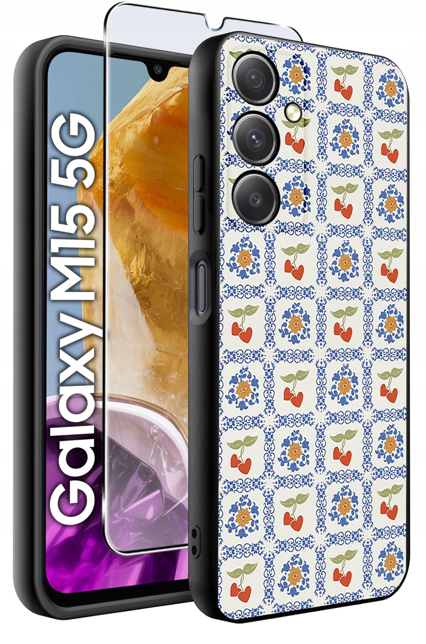 ETUI do Samsung M15 5G WZORY | SILIKONOWE MATT CASE + SZKŁO HARTOWANE 9H