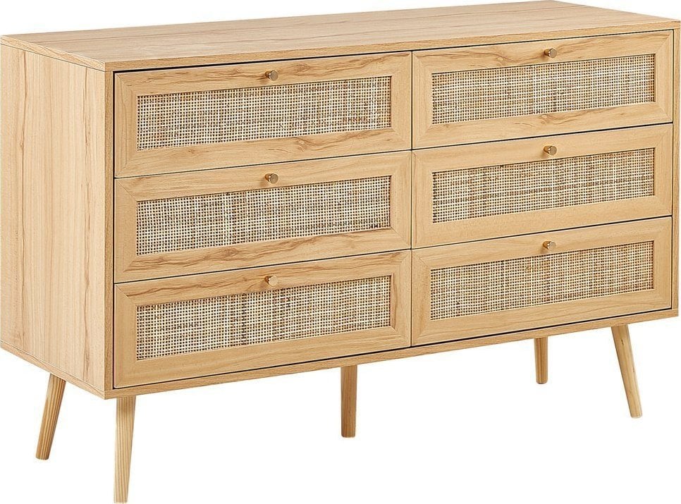 Beliani Komoda 6 szuflad fronty rattanowe jasne drewno PEROTE