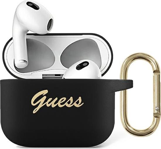 Guess Etui ochronne GUA3SSSK Silicone Vintage Script do AirPods 3 czarne
