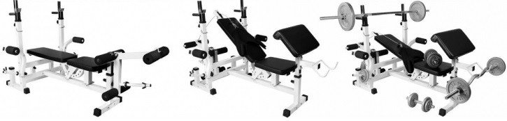 Ławka do wyciskania 6w1 biała + 2 sztangi winylowe regulowane (zestaw 70 kg 30mm)