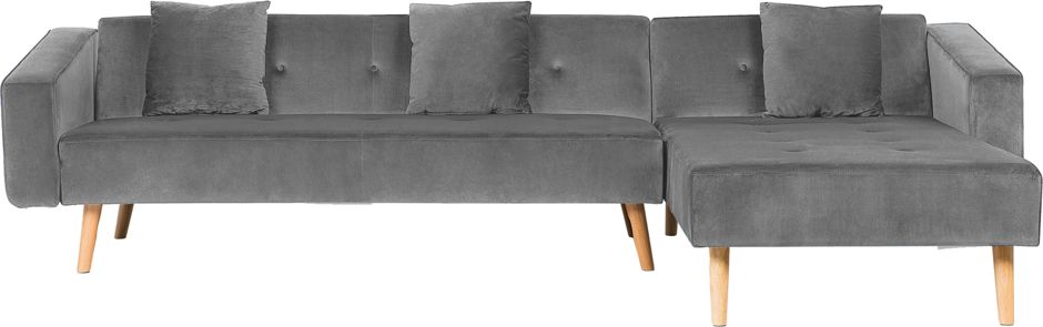 Beliani Narożnik welurowy lewostronny rozkładany szary VADSO