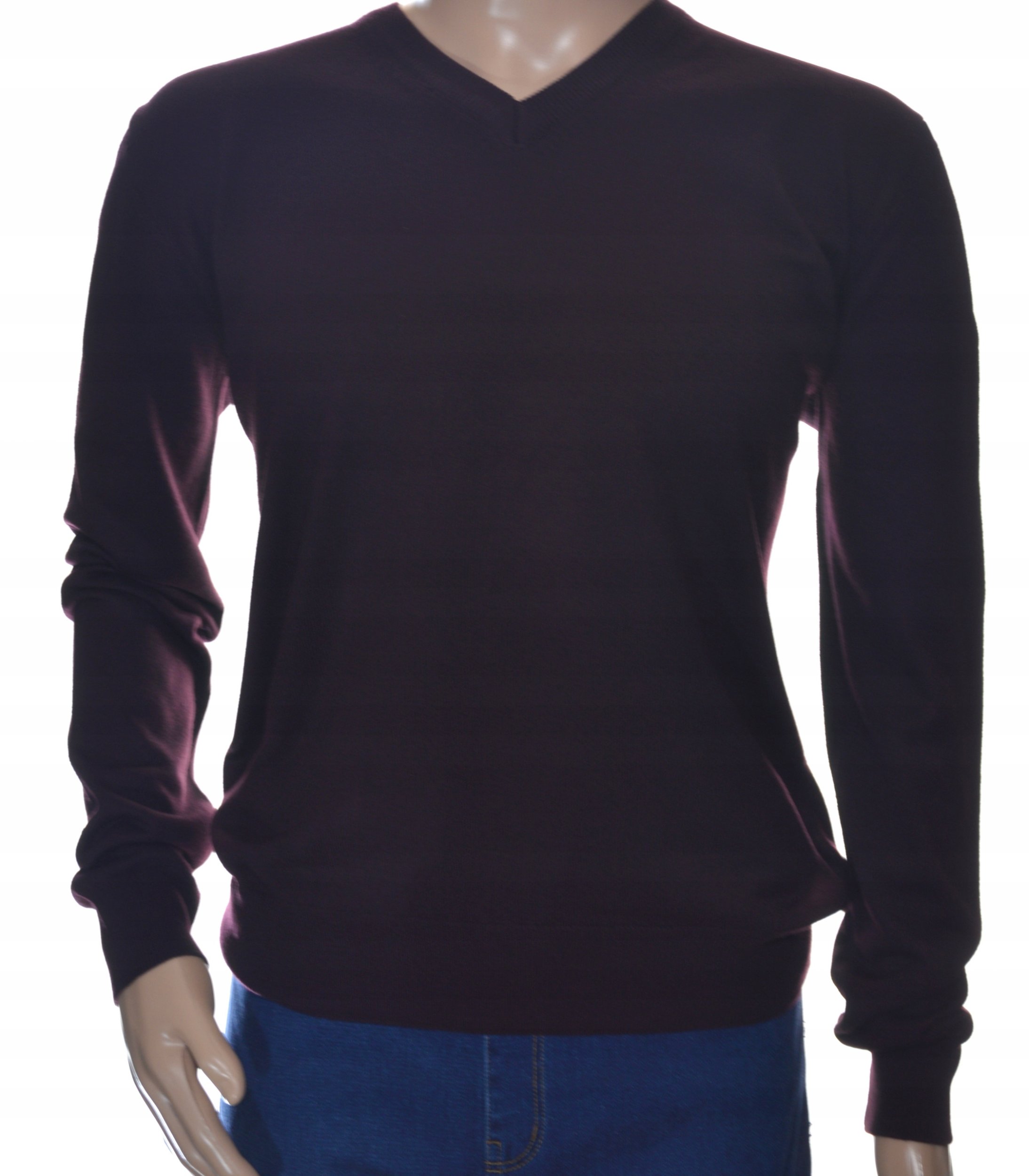 Sweter męski w szpic z kaszmiru i wełny merynosów kaszmirowy L śliwkowy 261