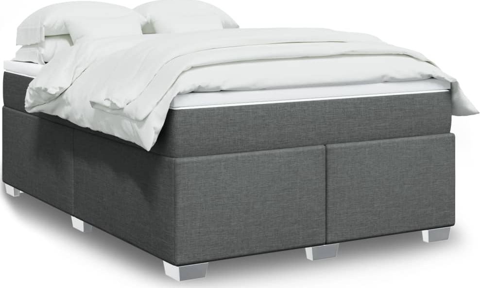 vidaXL Łóżko kontynentalne z materacem, ciemnoszara tkanina 160x200 cm