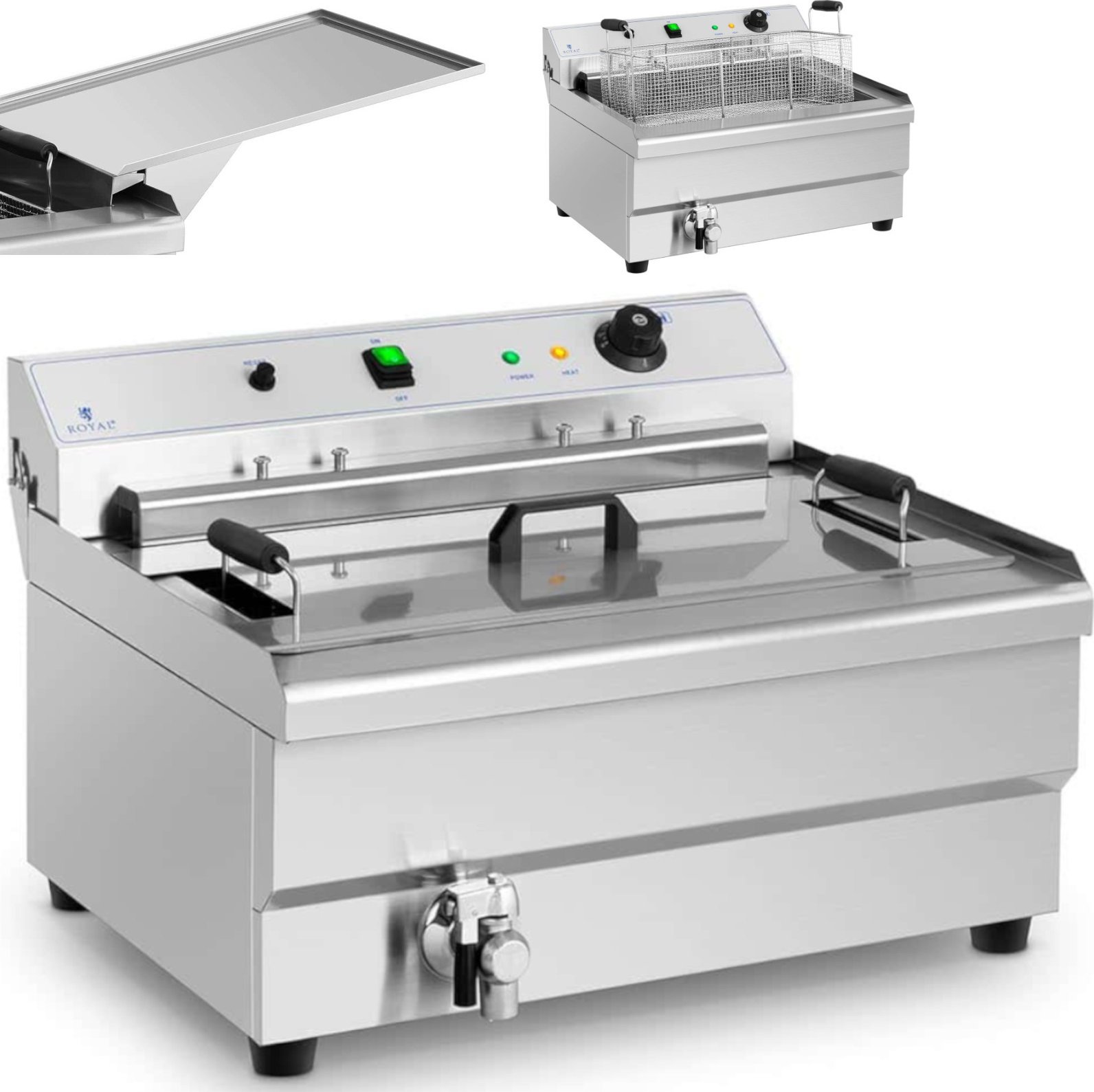 Royal Catering Smażalnik do pączków ryb frytek z ociekaczem 9000 W 30 l 400 V Smażalnik do pączków ryb frytek z ociekaczem 9000 W 30 l 400 V