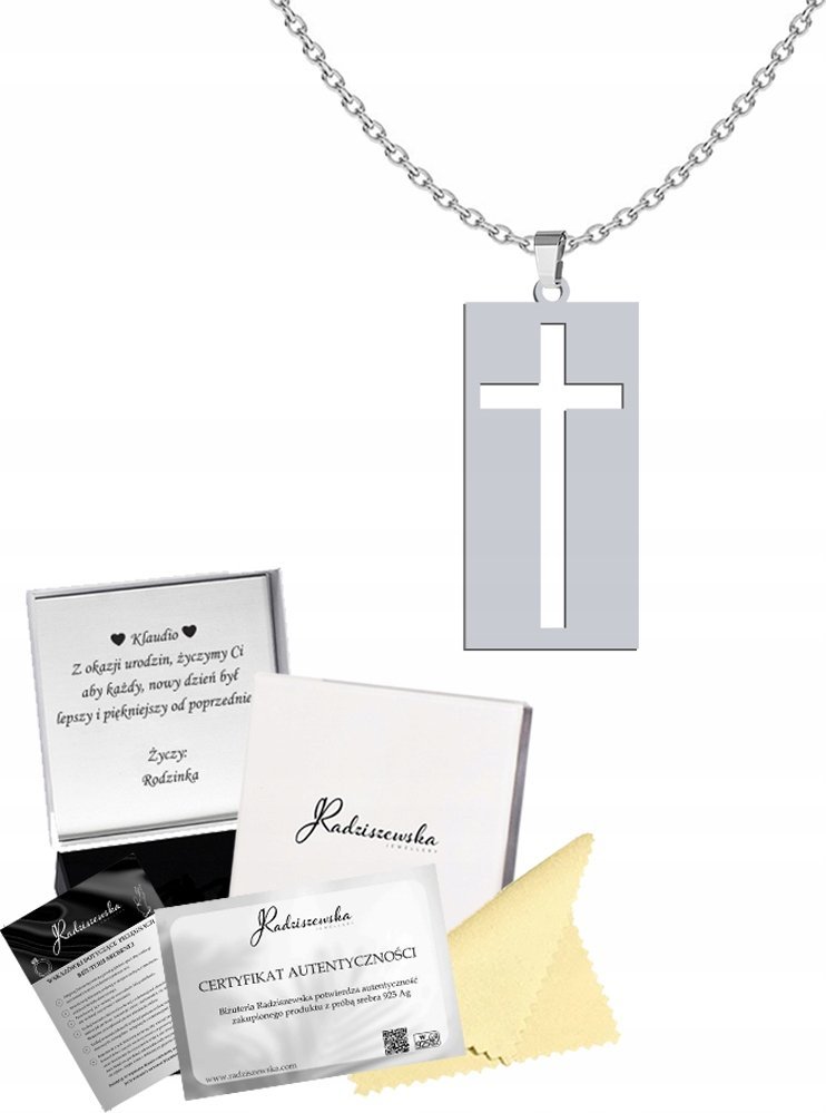 Radziszewska Jewellery Naszyjnik Srebrny z Krzyżem Łańcuszek Prezent I Komunia Święta ŻYCZENIA