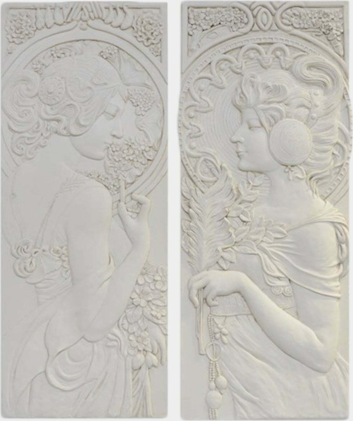 rzezbyzbrazu Dekoracja Ścienna w Stylu Art Nouveau Biała Zestaw 2 Paneli