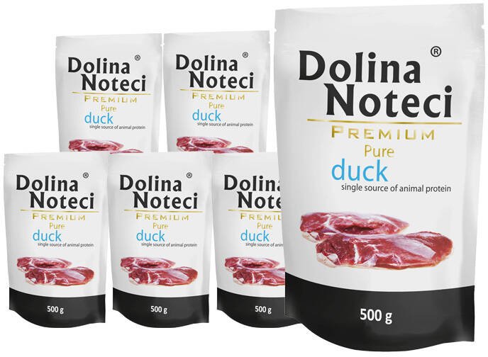 Mokra karma dla psa alergika Dolina Noteci Premium Pure bogata w kaczkę zestaw 10 x 500 g