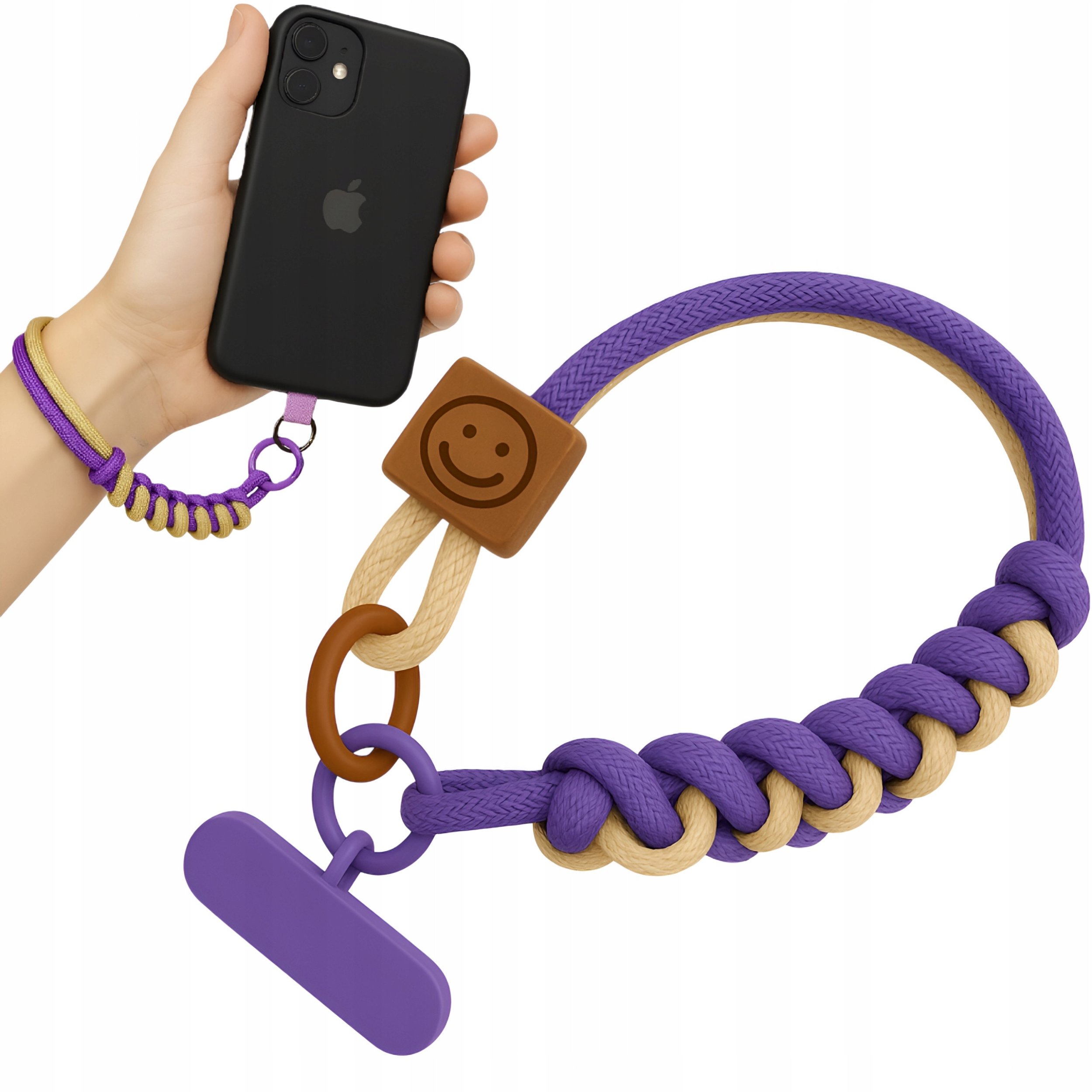 Smycz Do Telefonu Uchwyt Zawieszka Na Nadgarstek Pleciona Fioletowo-Brązowa