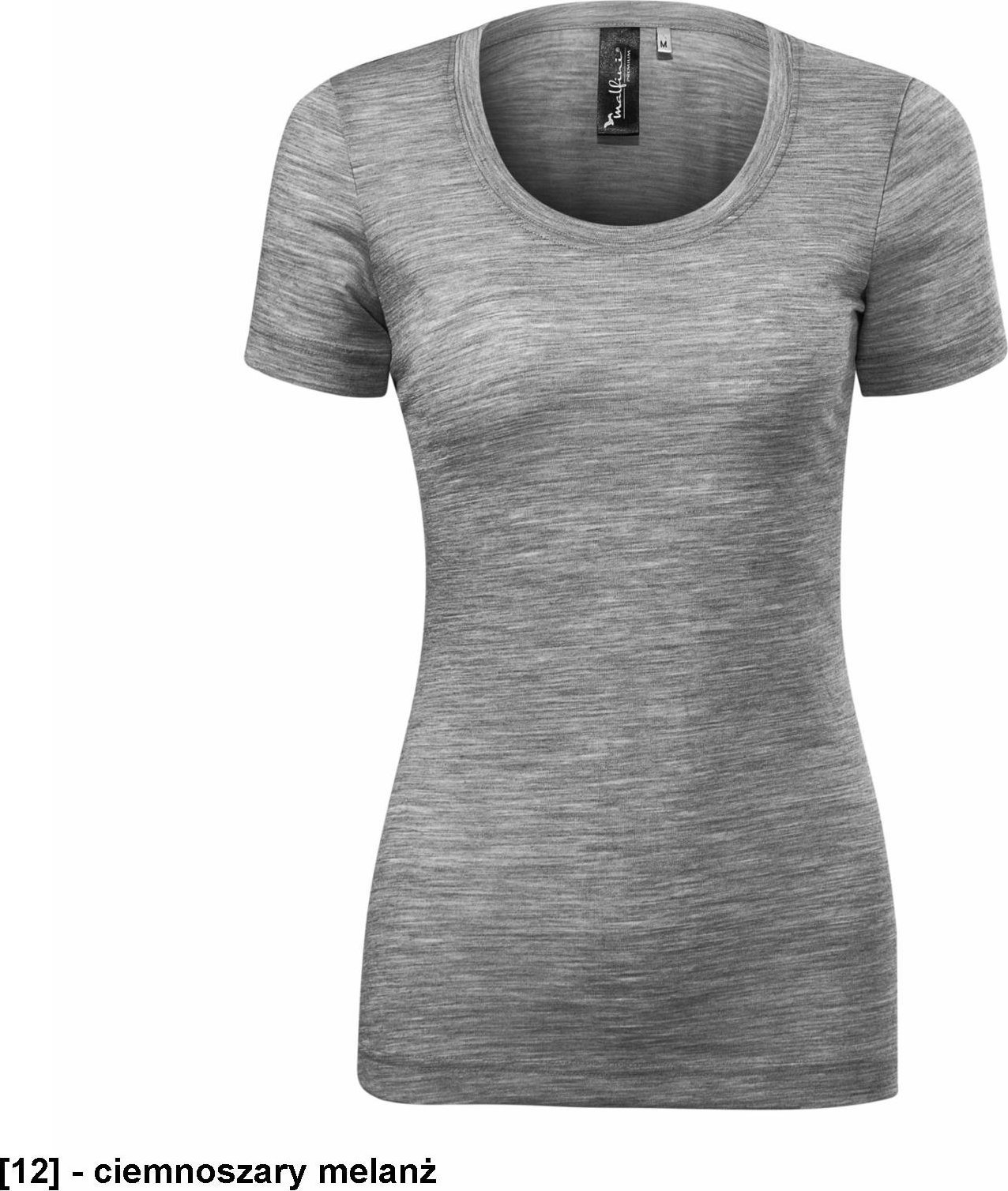 MALFINI Merino Rise 158 - ADLER - Koszulka damska, 190 g/m, 100% merino wełna - ciemnoszary melanż M