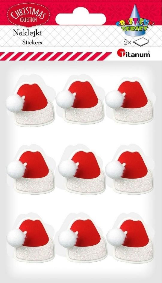 Titanum Naklejki papierowe 3D czapki Mikołaja 18szt