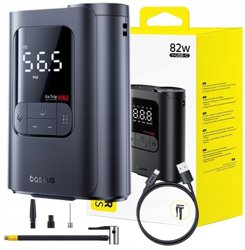 Kompresor bezprzewodowy Baseus GoTrip VA1 Super Mini z 3 końcówkami - czarny
