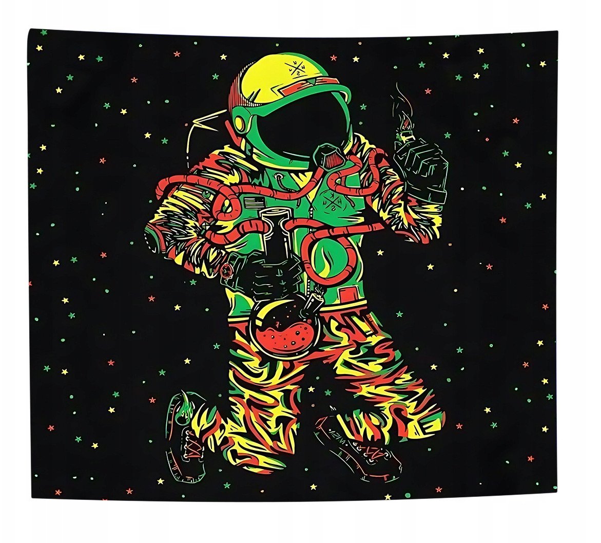 Dekoracja ŚCIENNA UV OBRAZ Fluorescencyjny GOBELIN ODBLASK 150cm Kosmonauta