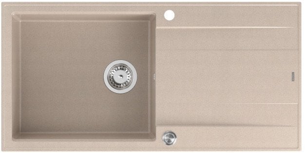 EVAN 146 XL GraniteQ zlewozmywak z syfonem Push 2 Open 1-komorowy z/o (1000x500x210; kom. 420x480) pearl beige / elementy stalowe