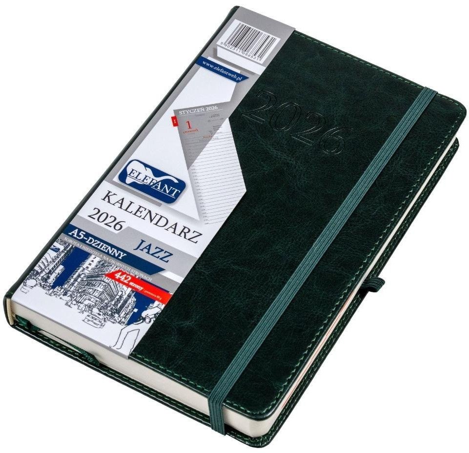 Kalendarz 2026 A5 dzienny Jazz zielony