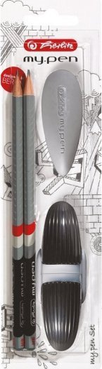 Zestaw szkolny 2x ołówek, temperówka, gumka My.Pen Szary