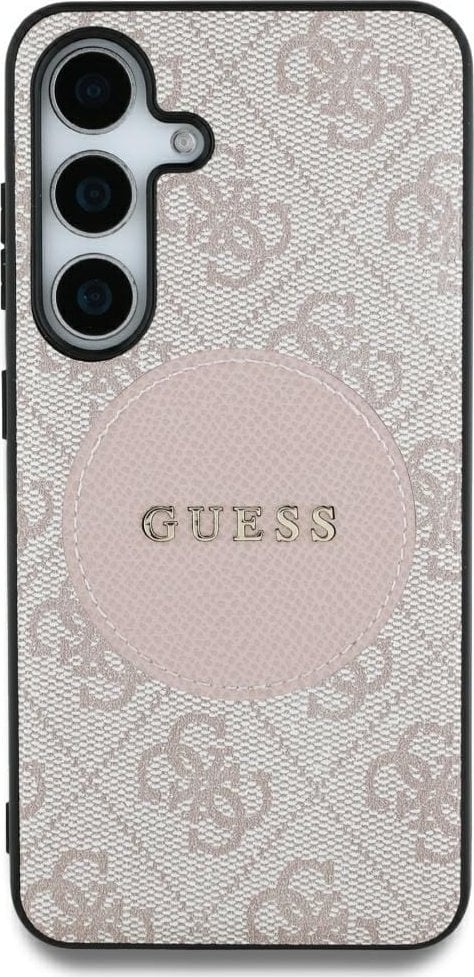 Guess 4G Round Patch Classic Logo MagSafe Case for Samsung Galaxy S25 Ultra Pink