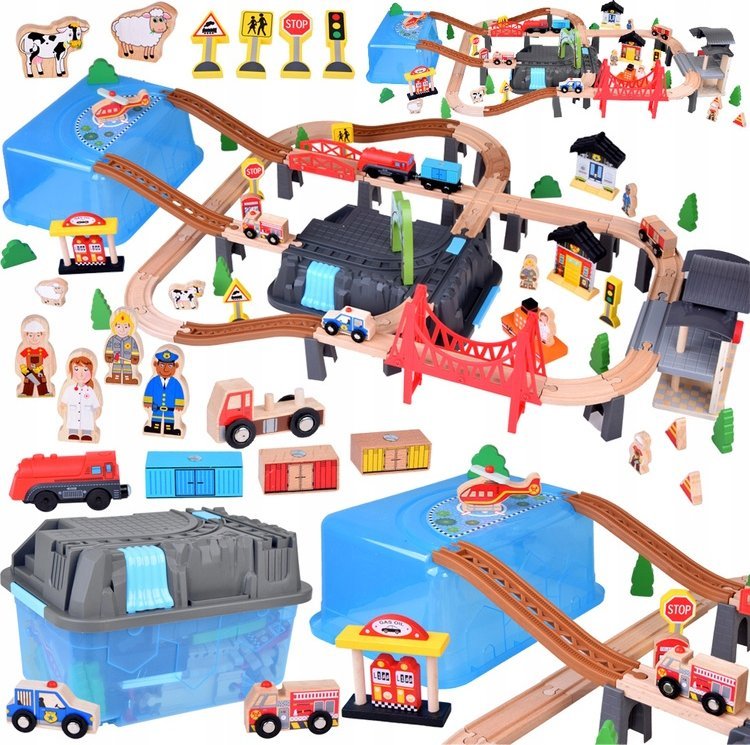 Drewniana Kolejka Klocki zbuduj Miasto Pociąg lokomotywa 100 elem ZA5380