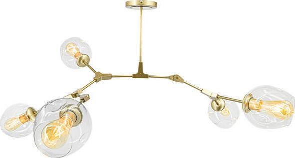 Lampa wisząca Mdeco Modernistyczna LAMPA sufitowa ELM1962/5 GOLD-TR MDECO regulowana OPRAWA szklany plafon chemistry loft złoty przezroczysty