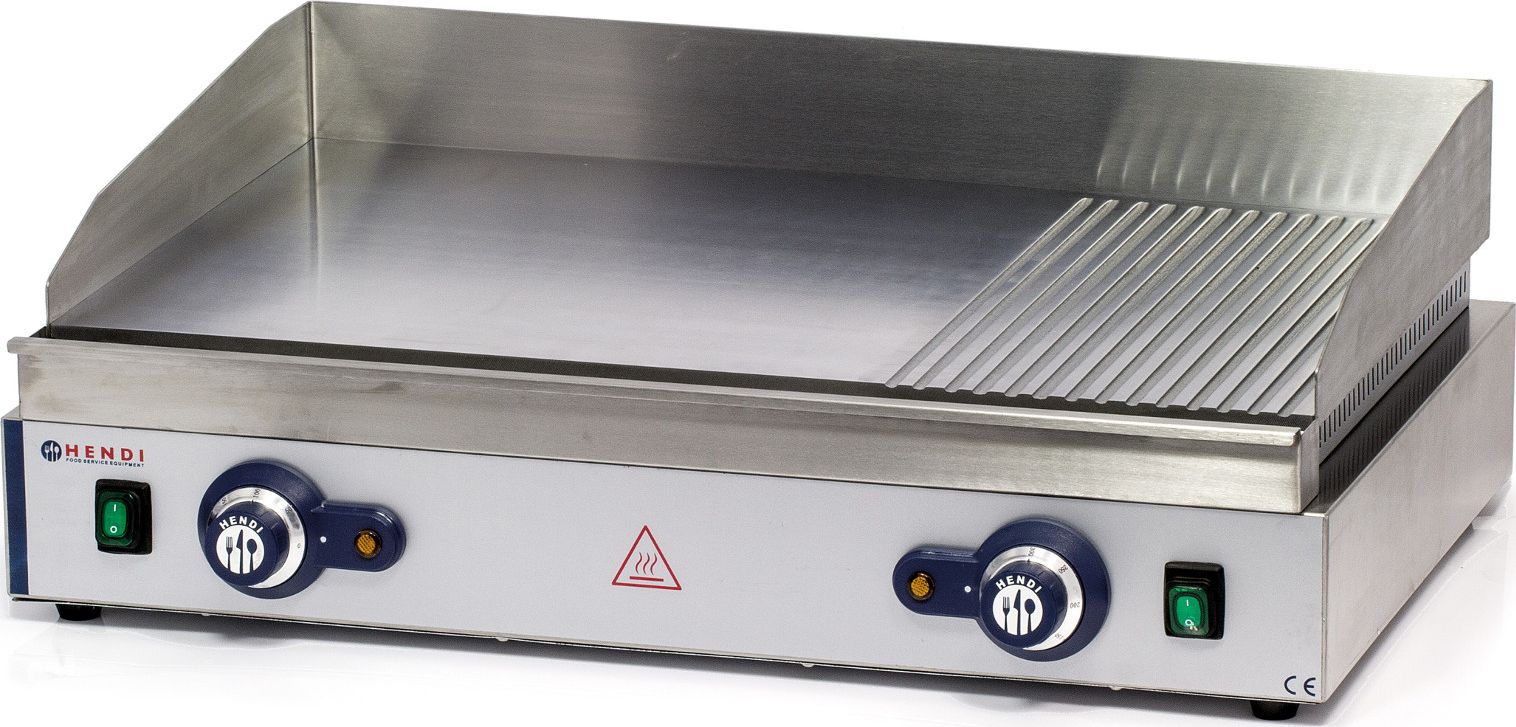 Hendi Płyta grzewcza grillowa Blue Line gładka-ryflowana podwójna do pracy ciągłej 3500W - Hendi 203163 Płyta grzewcza grillowa Blue Line gładka-ryflo