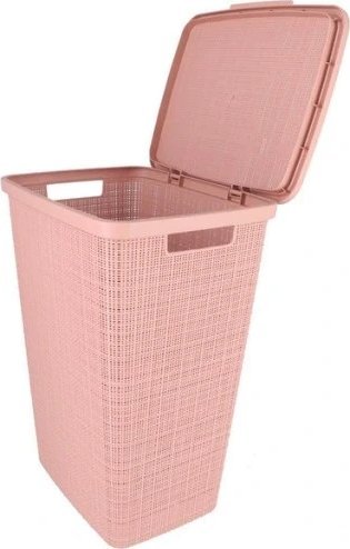 Kosz na pranie do łazienki Curver Jute 58L z pokrywą klapą różowy