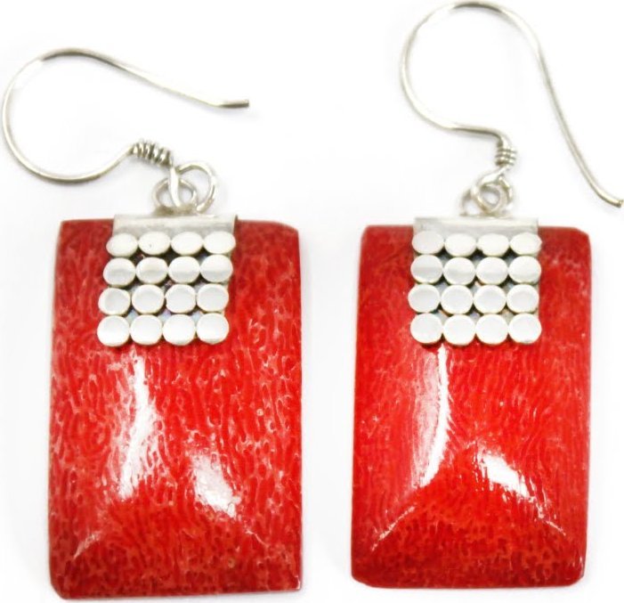 Lovrin Kolczyki srebrne Koral - Prostokąt