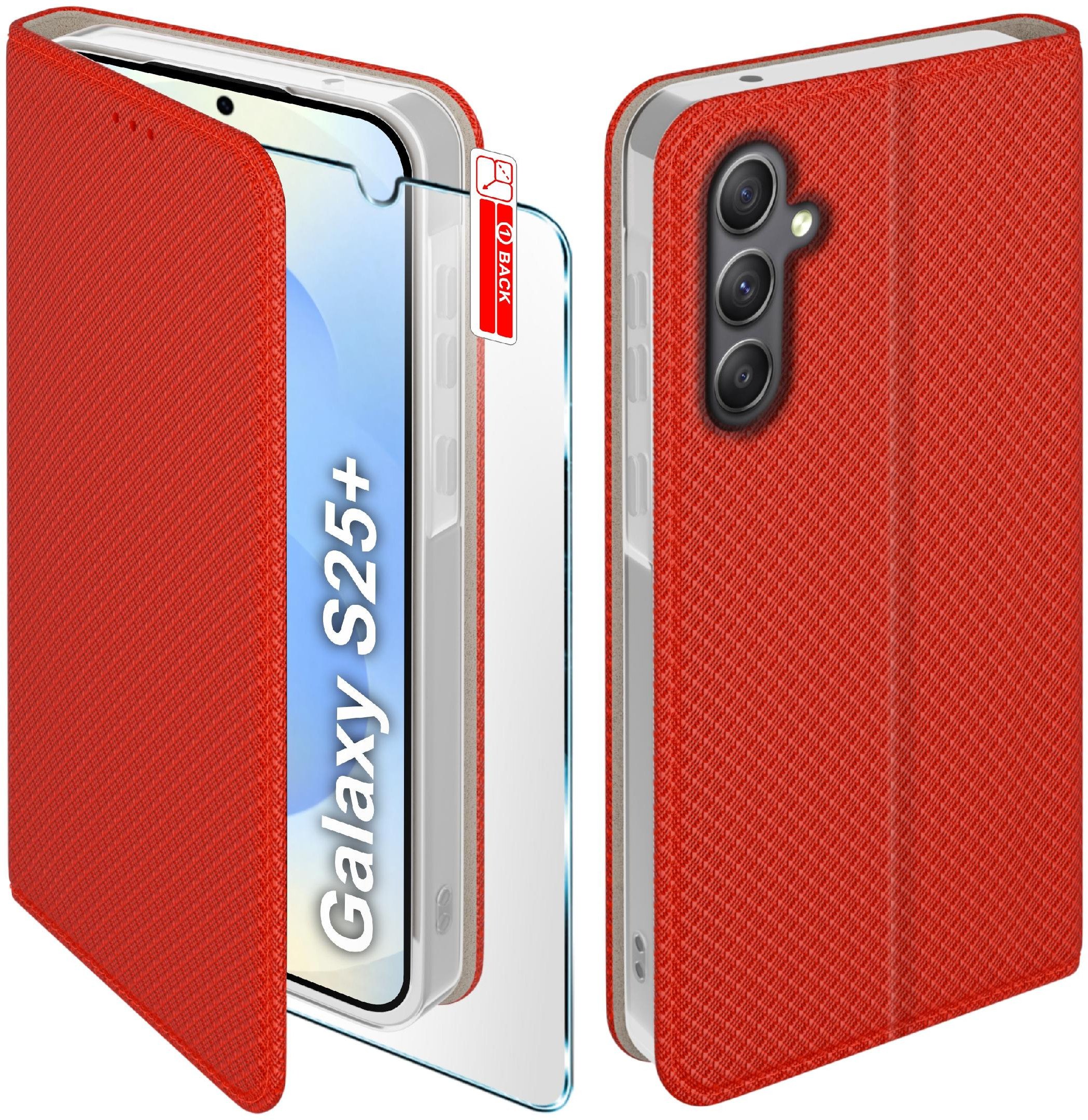 Etui z klapką do Samsung S25+ Plus Zamykane Czerwone Futerał + Szkło 9H