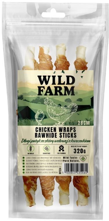 WILD FARM Długi patyk ze skóry wołowej z kurczakiem 28cm 320g przysmak dla psa