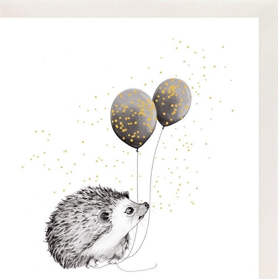 Clear Creation Karnet Złocony kwadrat CL3814_BL Jeż z balonami