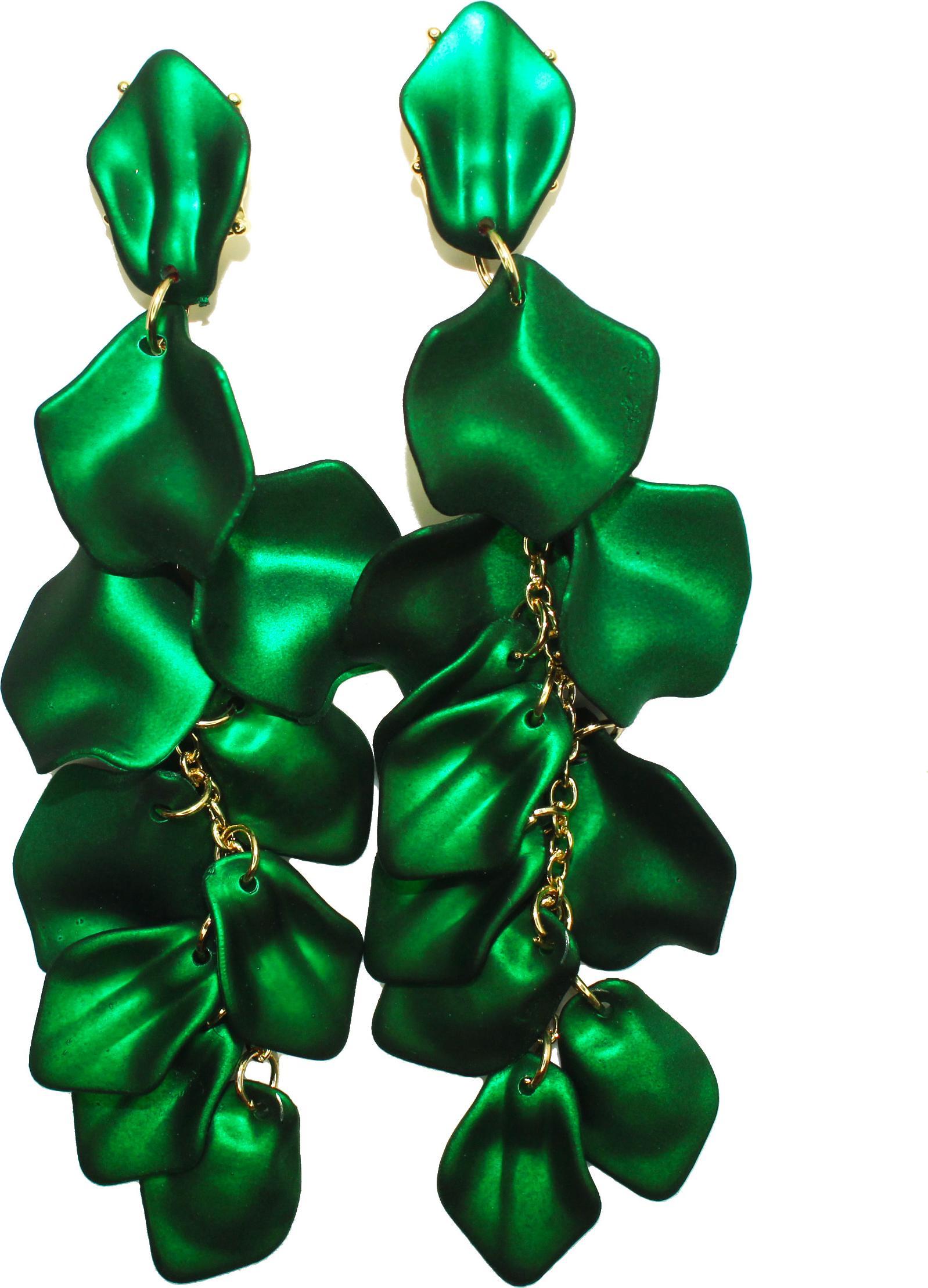 KOKONET Kolczyki długie zielone głębokie satynowe wiszące