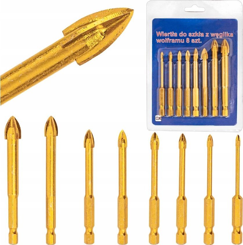 Wiertło Falon-Tech WIERTŁA DO SZKŁA PŁYTEK FREZ OTWORNICA GRESU 8SZT Z WĘGLIKA WOLFRAMU