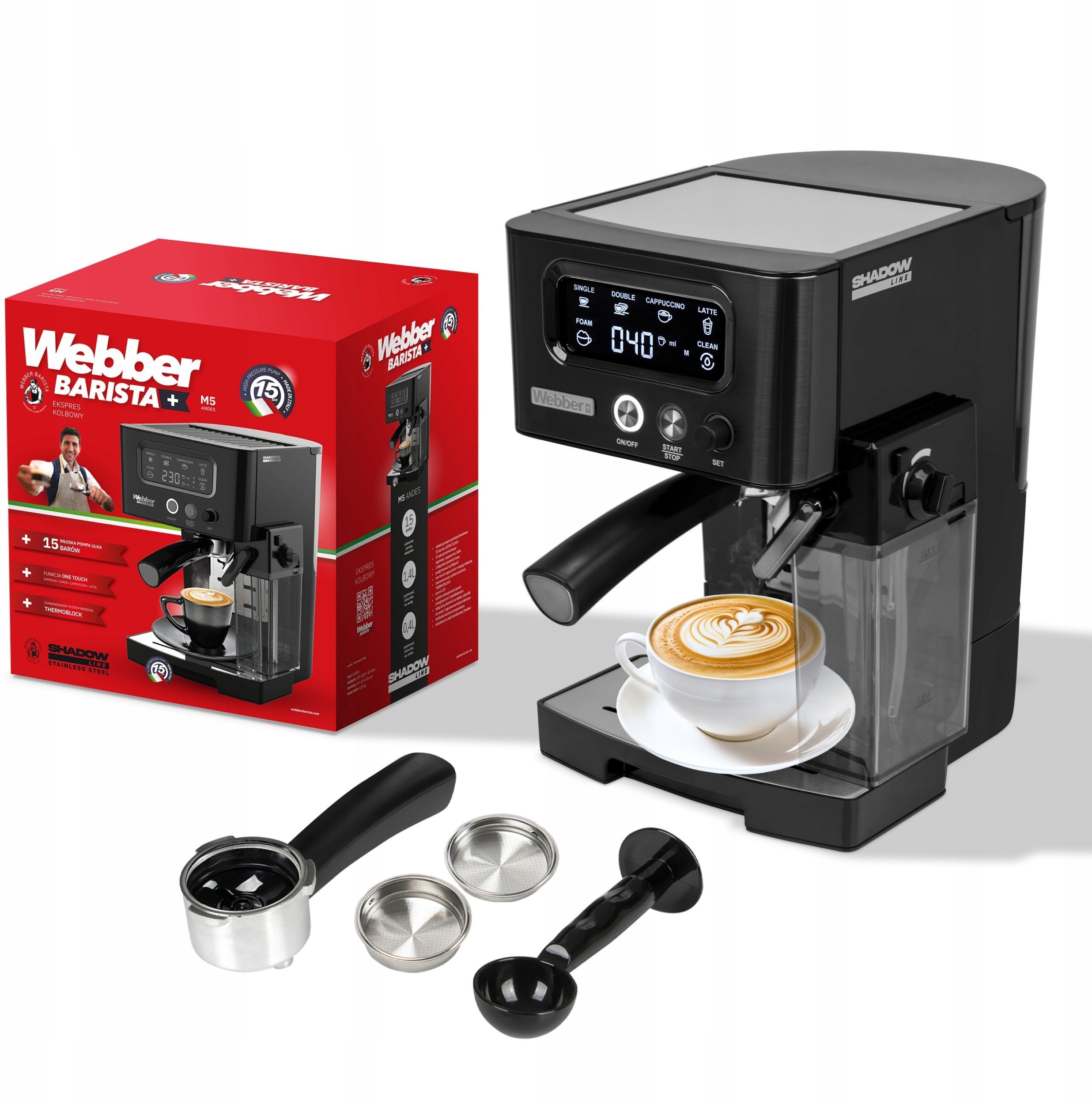 EKSPRES DO KAWY CIŚNIENIOWY KOLBOWY PÓŁAUTOMATYCZNY WEBBER 15 BAR M5