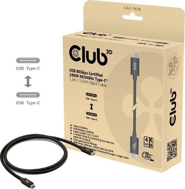 Kabel USB Club 3D USB-C - USB-C 1 m Czarny (CAC-1570)