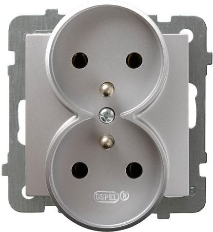 Ospel Gniazdo AS podwójne z uziemieniem srebrne (GP-2GRZ/m/18)