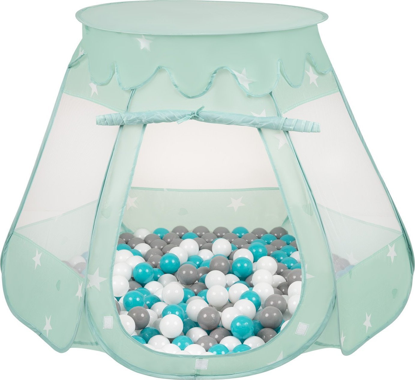 Selonis Namiot zamek NZ-100X z piłeczkami 6cm miętowy: szary-biały-turkus 105x90cm/200piłek Zabawka namiot dla dzieci