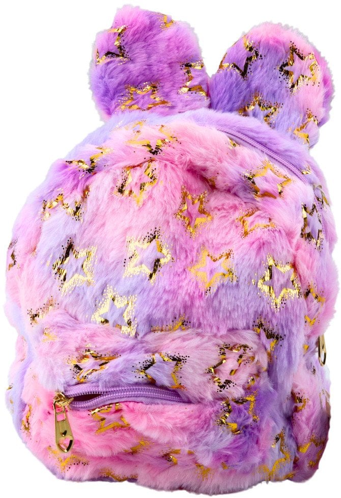 Pluszowy Plecak Uszy Złote Gwiazdki Dziecięcy Fioletowo Różowy LEAN