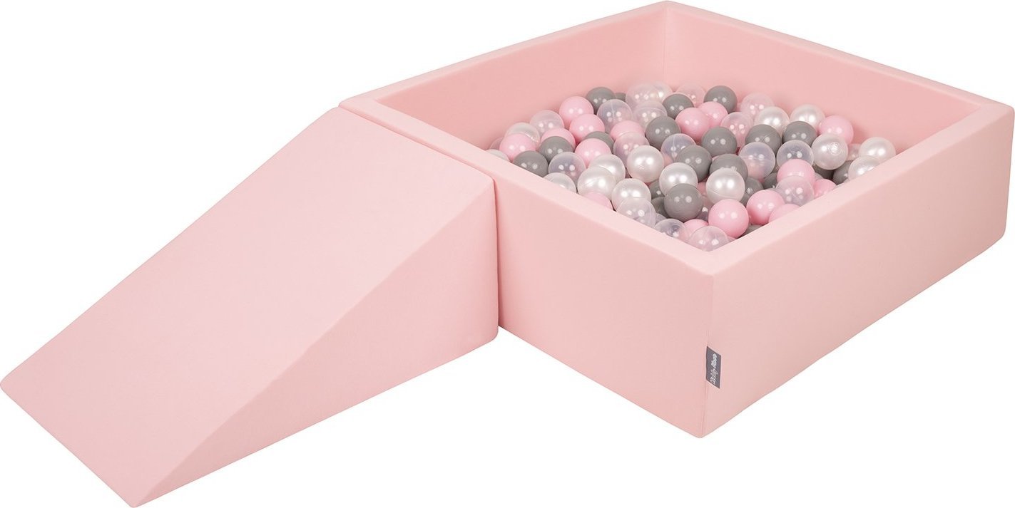 KiddyMoon Piankowy plac zabaw PPZP-KW30D-112 z piłeczkami różowy: perła-szary-transparent-pudrowy róż basen 100/klin L Zabawka plac zabaw