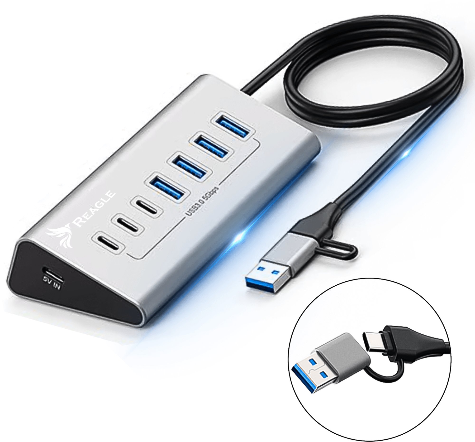 HUB USB AKTYWNY 7 PORTÓW USB 3.2 ROZDZIELACZ ROZGAŁĘŹNIK 7w1 USB-C DO 36W REAGLE
