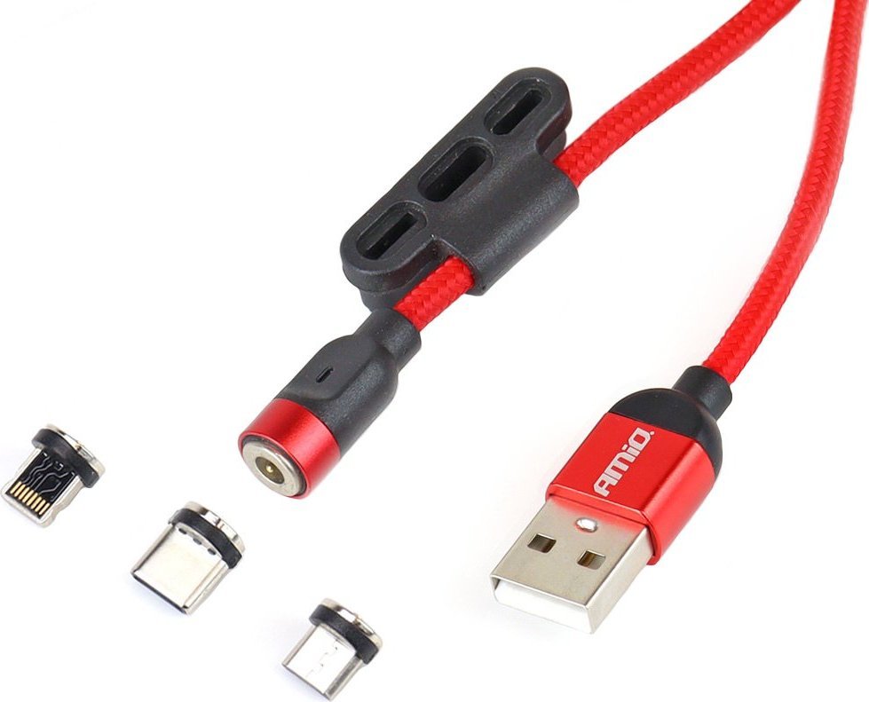 Kabel USB AMiO USB-A - Magnetyczne 1 m Czerwony (AMI-02522)