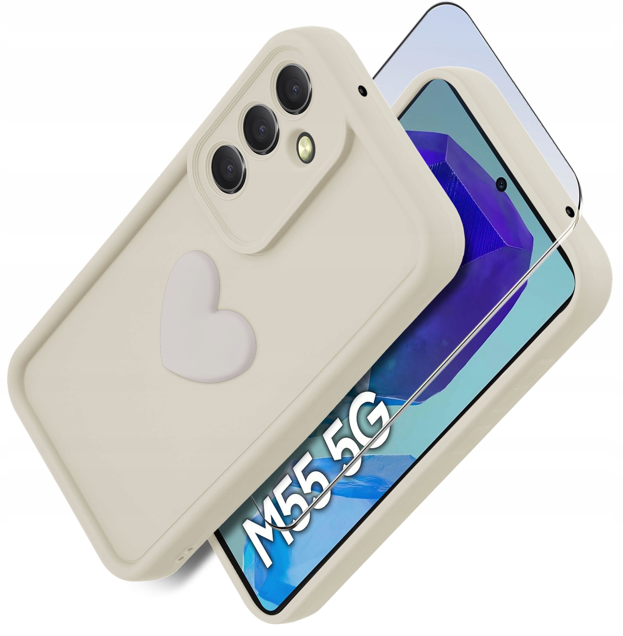 Etui do Samsung M55 5G silikonowe MATOWE serce + Szkło ochronne na ekran 9H