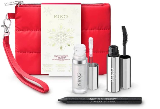 KIKO Milano Snow-Kissed Holiday Secret Santa Mini Make Up tusz do rzęs 5,5ml + rozświetlacz do twarzy 3ml + kredka do oczu 0,80g