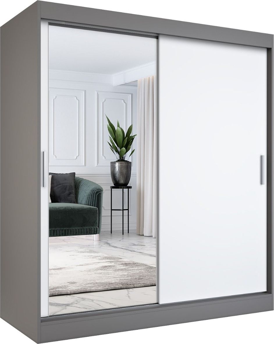 MKPOL Szafa przesuwna MODUO COMFORT 180 antracyt/biała mat z lustrem po lewej