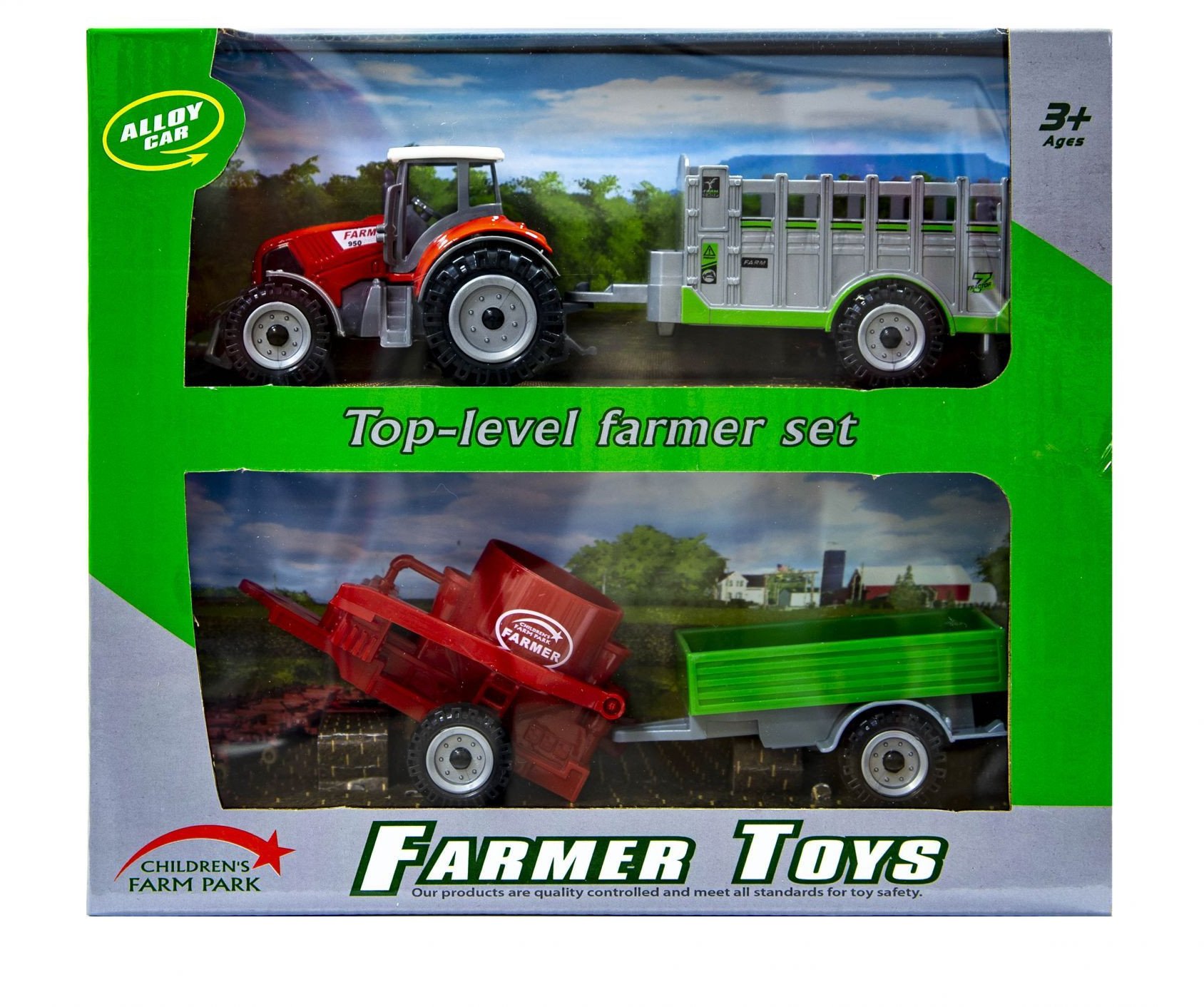 Traktor z wymiennymi przyczepami czerwony