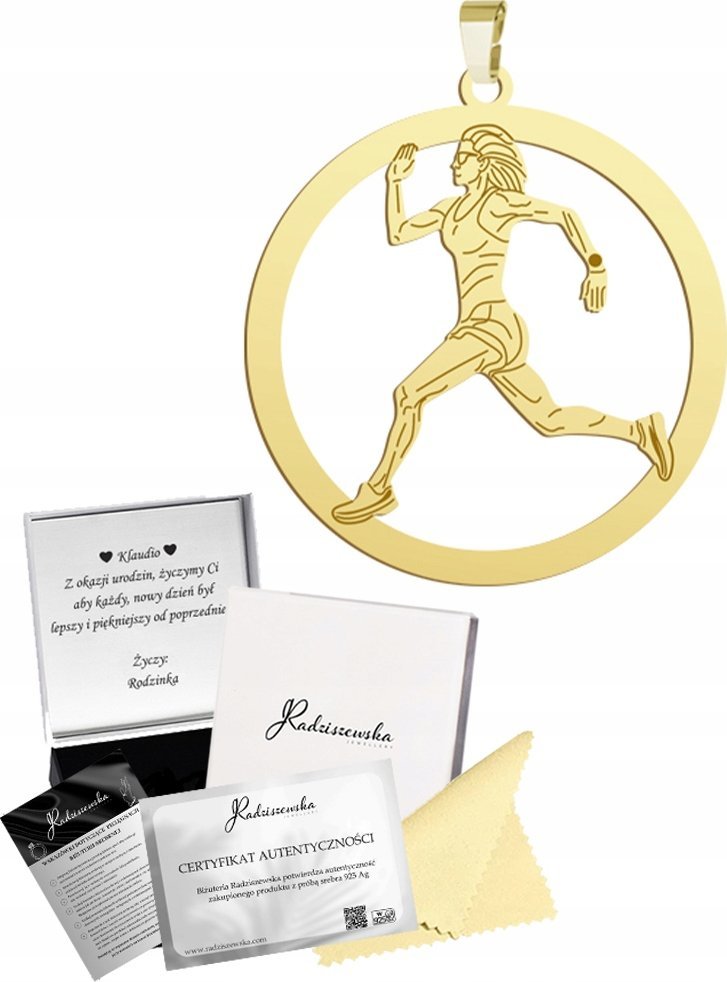 Radziszewska Jewellery Zawieszka Złota Sprinterka Biegaczka 925 Prezent Biżuteria GRAWER GRATIS