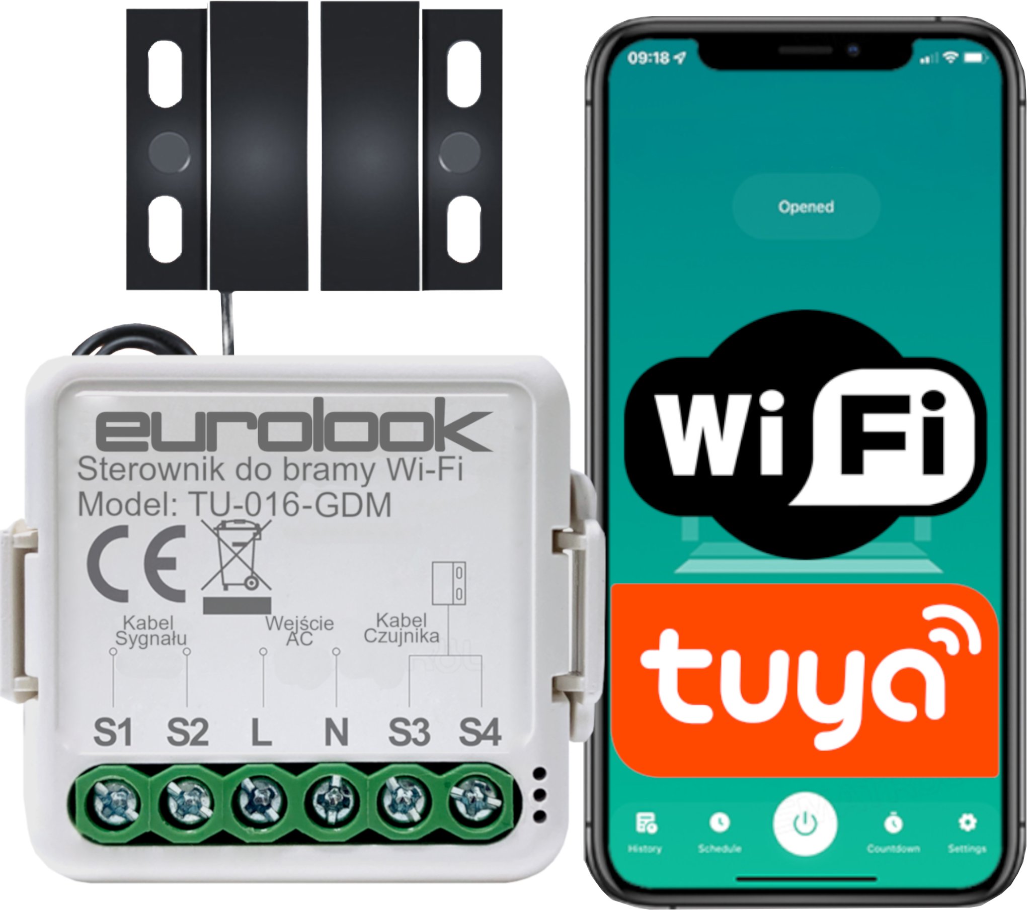 Sterownik Do Bramy Garażowej Wjazdowej TUYA Smartlife WiFi + Czujnik MINI [EUROLOOK TU-016-GDM]