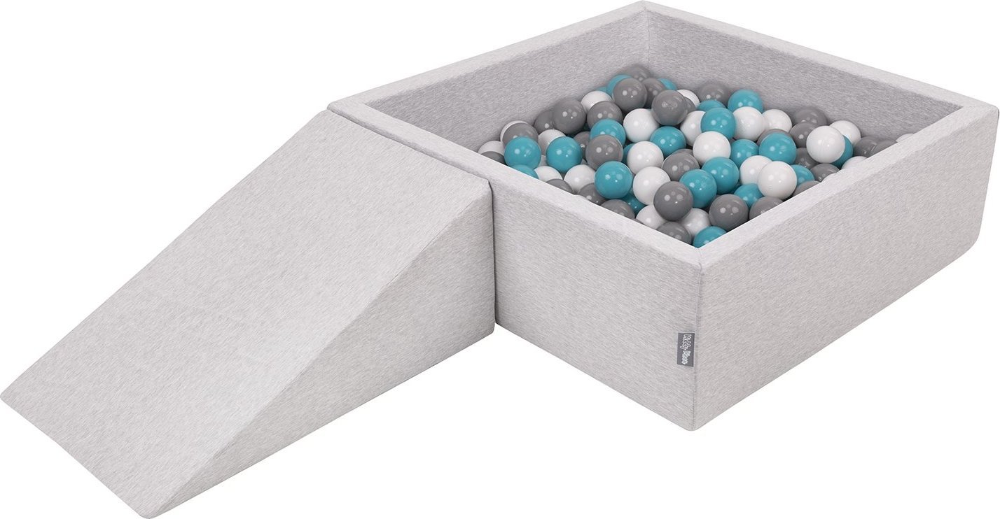 KiddyMoon KiddyMoon Piankowy plac zabaw PPZP-KW30D-112 z piłeczkami jasnoszary: szary-biały-turkus basen 200/klin L Zabawka plac zabaw