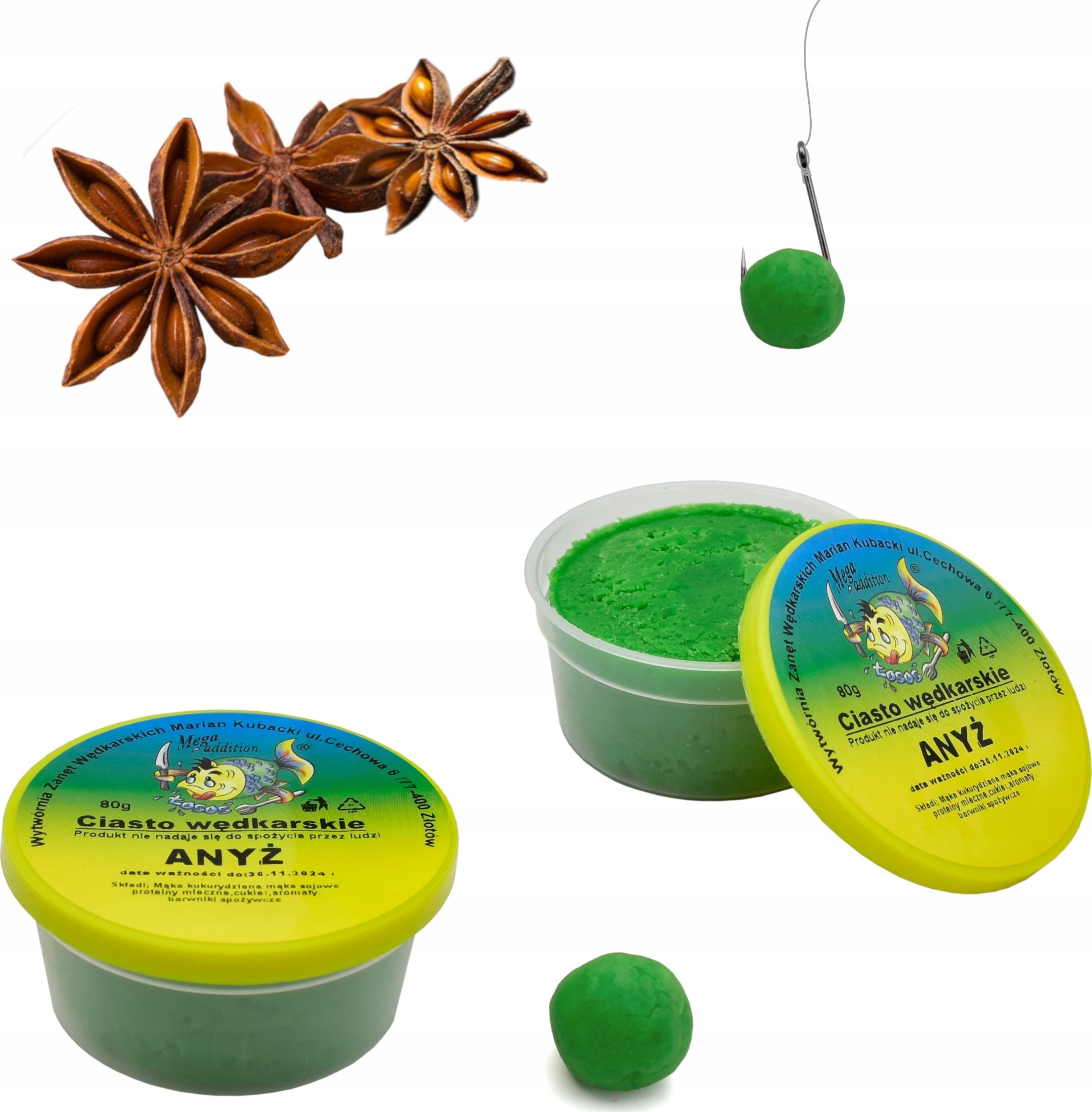 Wytwórnia Zanęt Wędkarskich Gotowe Proteinowe CIASTO WĘDKARSKIE 80 g ANYŻ