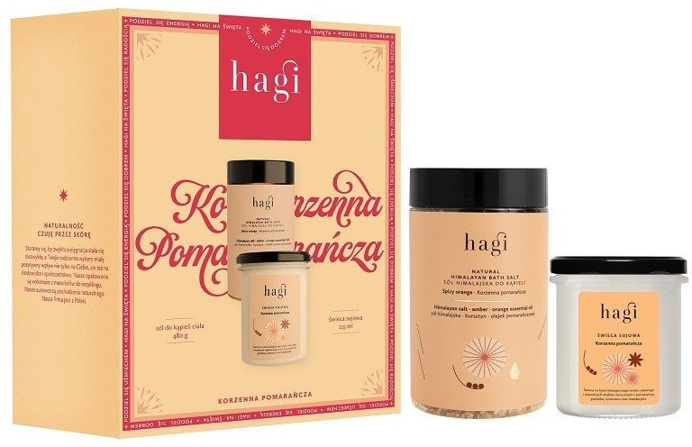 Hagi Korzenna Pomarańcza zestaw świeca sojowa 215ml + sól do kąpieli ciała 480g